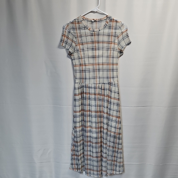 A.U.W. Plaid Short Sleeve Semi-Sheer Dress - Picture 1 of 8